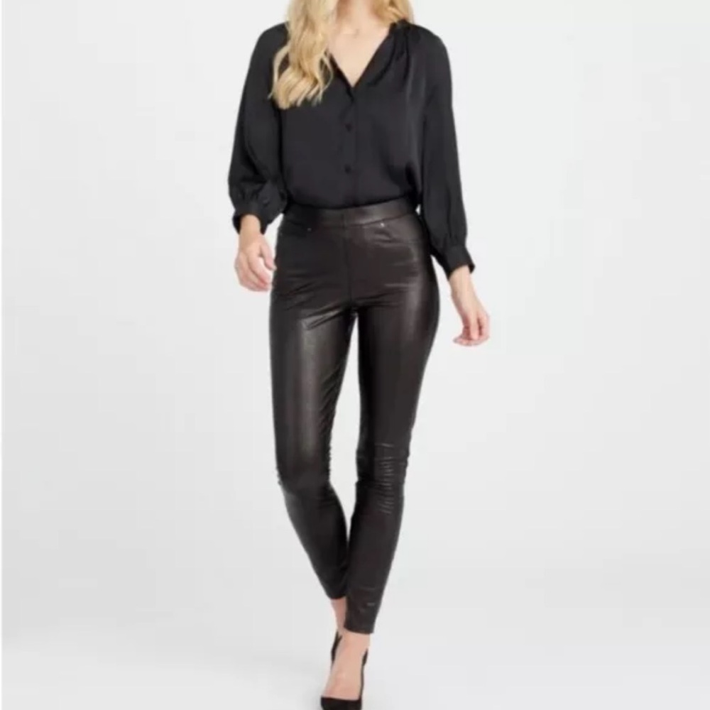 Spanx Pants Faux Bronze Leather Like Skinny Ankle High Rise